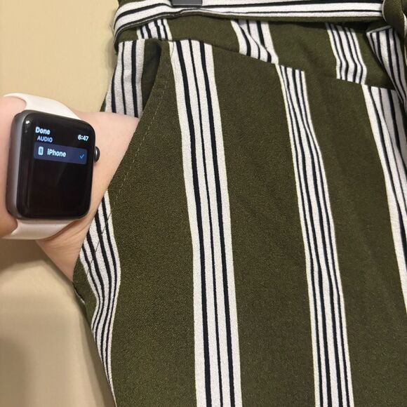 E Hanger M Olive Black White Stripe Tie Elastic Waist Wide Leg Pant Small FLAW - Picture 9 of 12